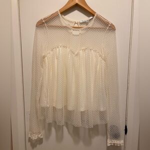 Guess Cream Sheer Polka Dot Blouse